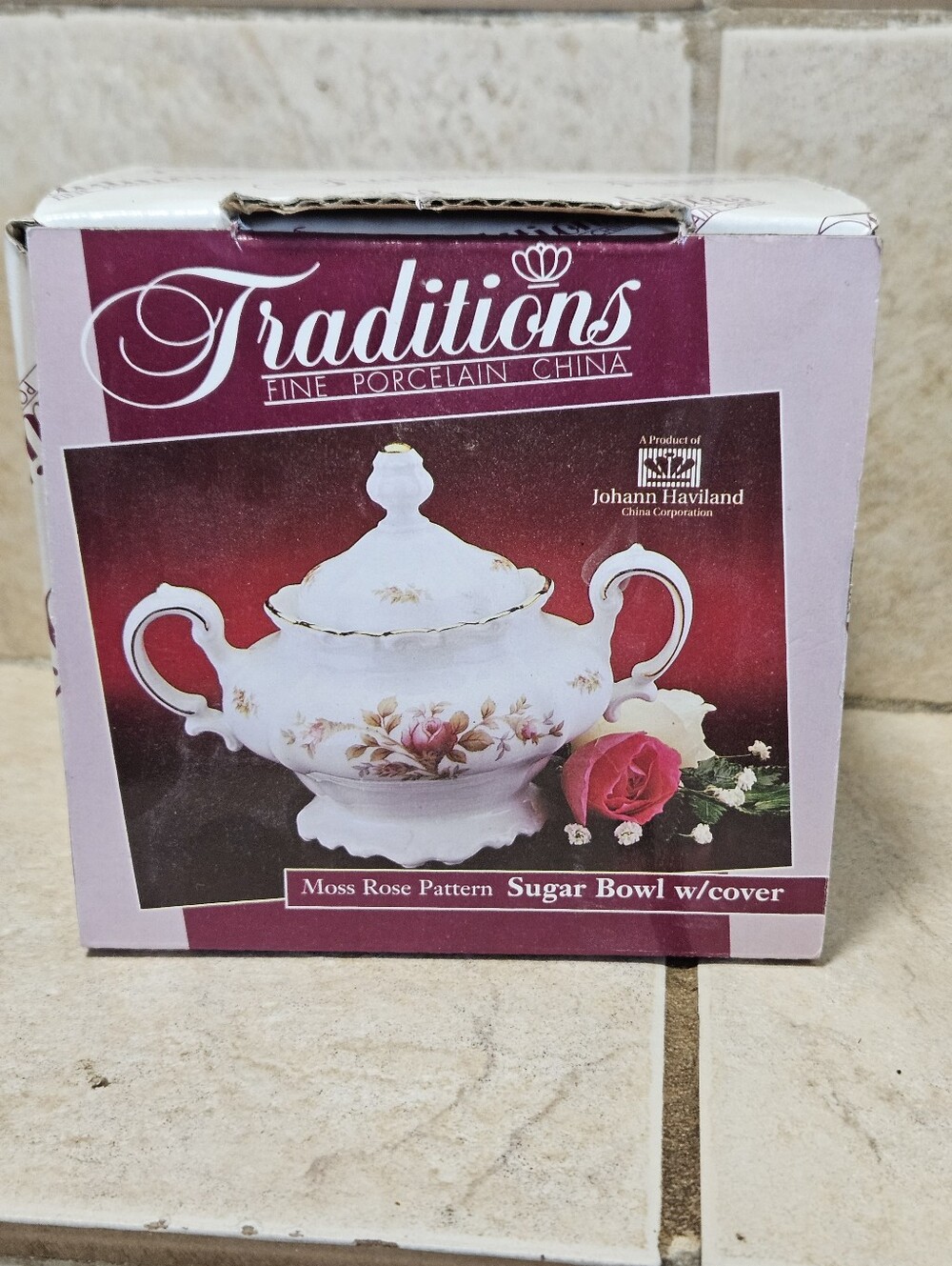 Johann Haviland Traditions Fine Porcelain China Moss Rose Pattern Sugar Bowl wit
